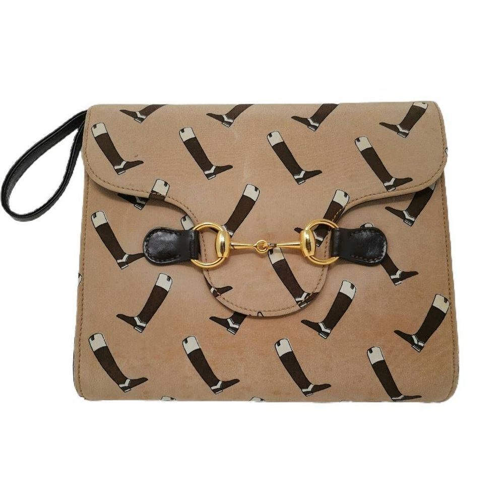 Rare Vintage Gucci Collector Tan Silk Clutch | Exclusive Equestrian Horse Bit Bo